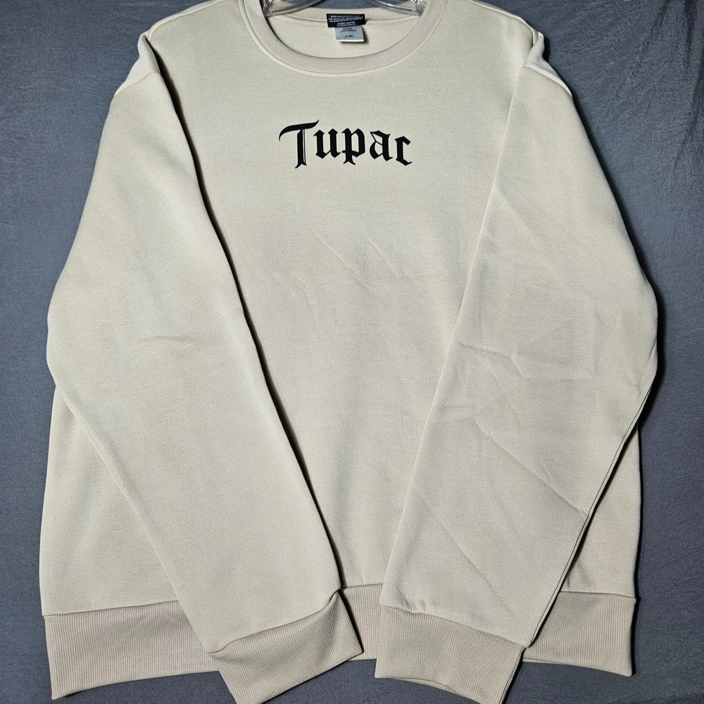 Tupac 2PAC Shakur Photo Cream Crewneck Sweatshirt Mens Large Bravado New
